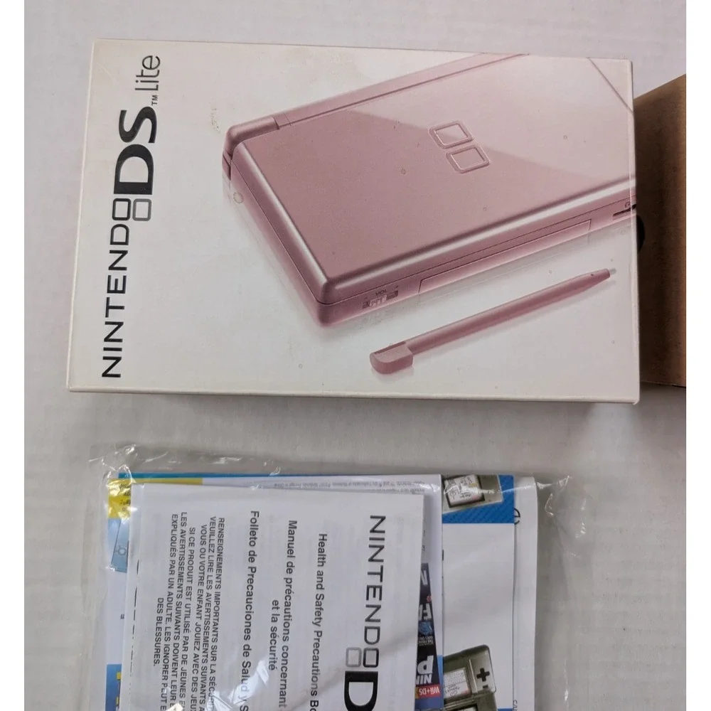 READ Nintendo DS Lite Rose Metallic Pink In Box Broken Hinge Tested Working